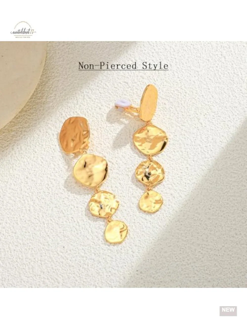 Chunky Clip On Earrings Hammered Gold Plated Dangle Clip On Earrings for Women